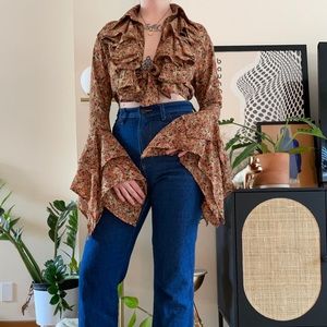 Vintage Floral Bell Sleeve Blouse